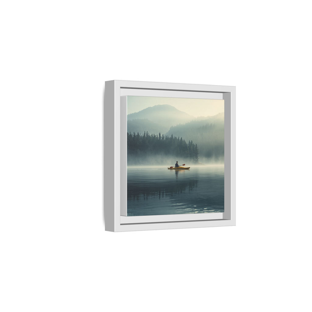 Lake Life Framed Matte Canvas: Misty Lake Kayaker Wall Art