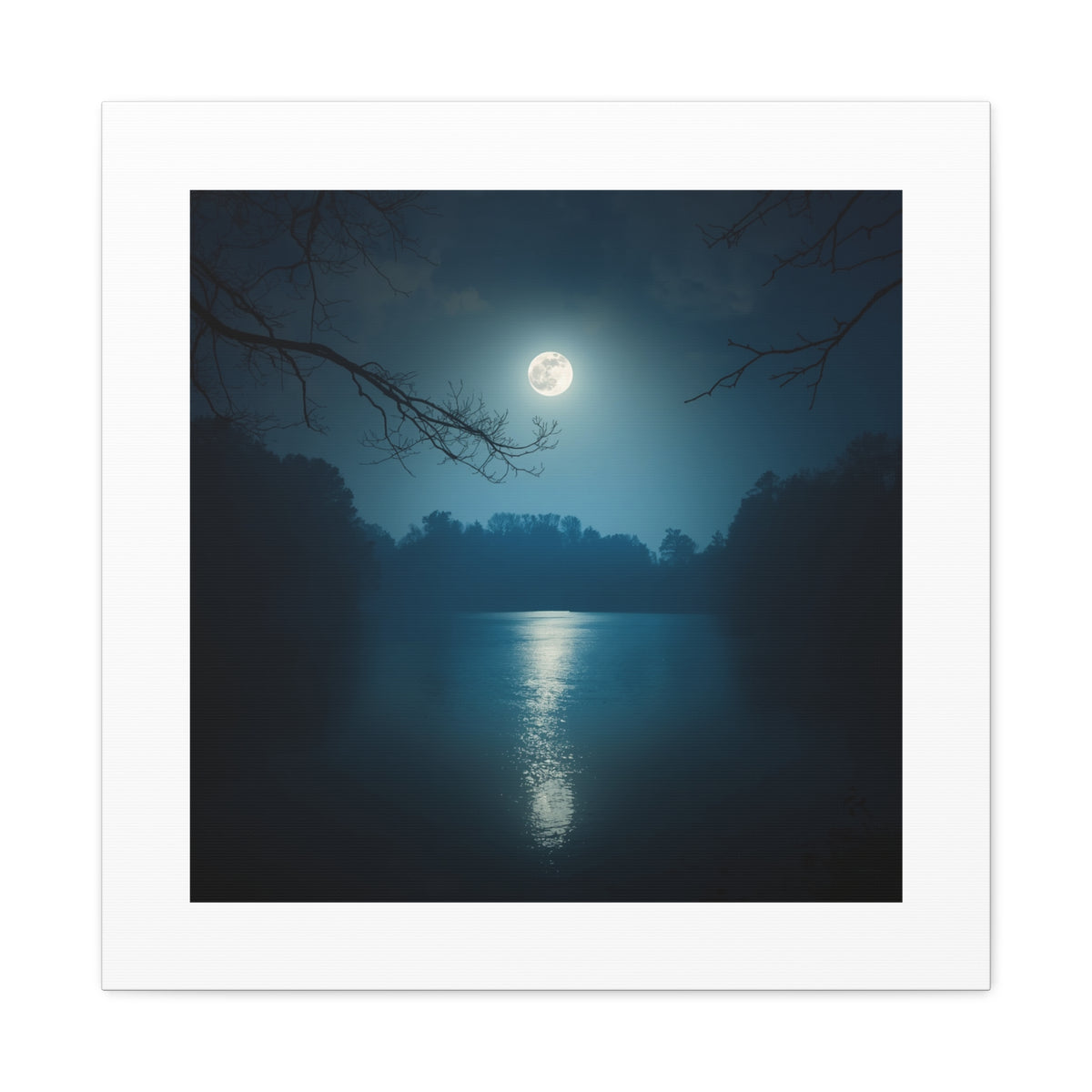 Moonlit Lake Canvas Wall Art — Serene Night Landscape Print