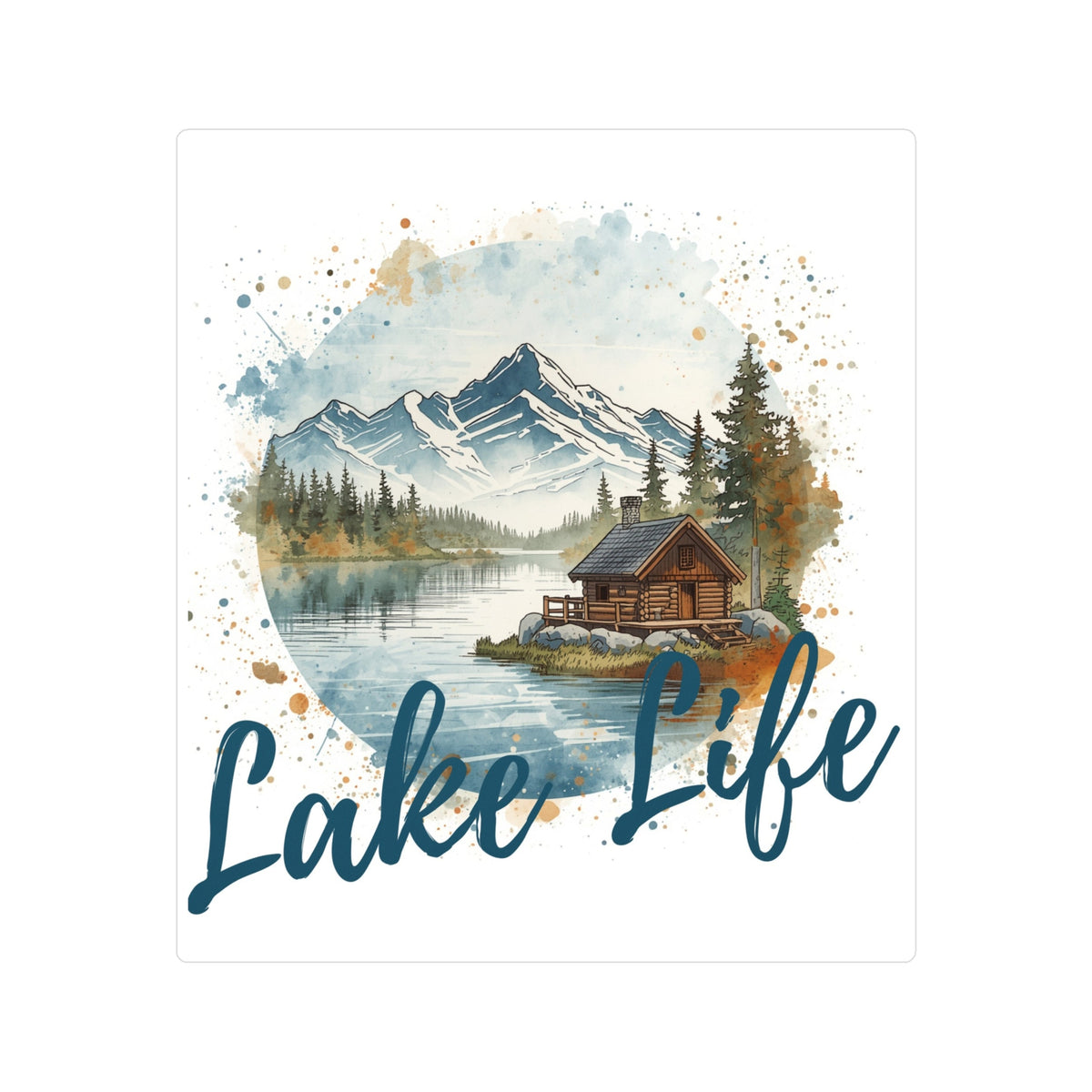 Lake Life Vinyl Sticker — Scenic Cabin on Lake Kiss-Cut Sticker
