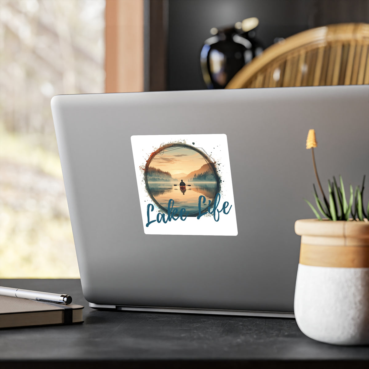 Lake Life Vinyl Sticker – Scenic Kayak Sunset Kiss-Cut Sticker