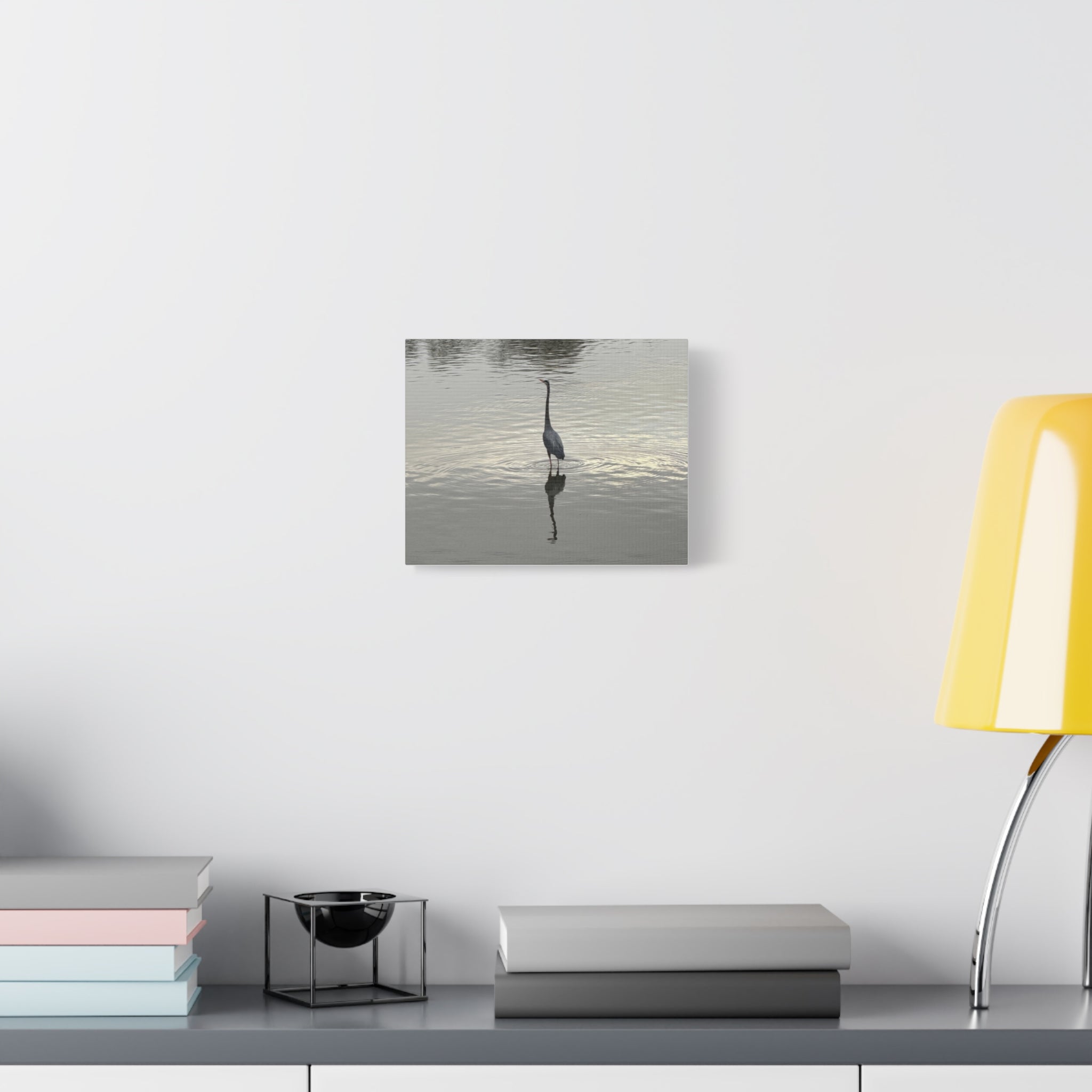 Lake Life Blue Heron Reflection Matte Stretched Canvas – Serene Wall Art