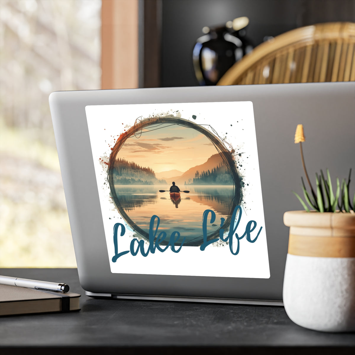 Lake Life Vinyl Sticker – Scenic Kayak Sunset Kiss-Cut Sticker