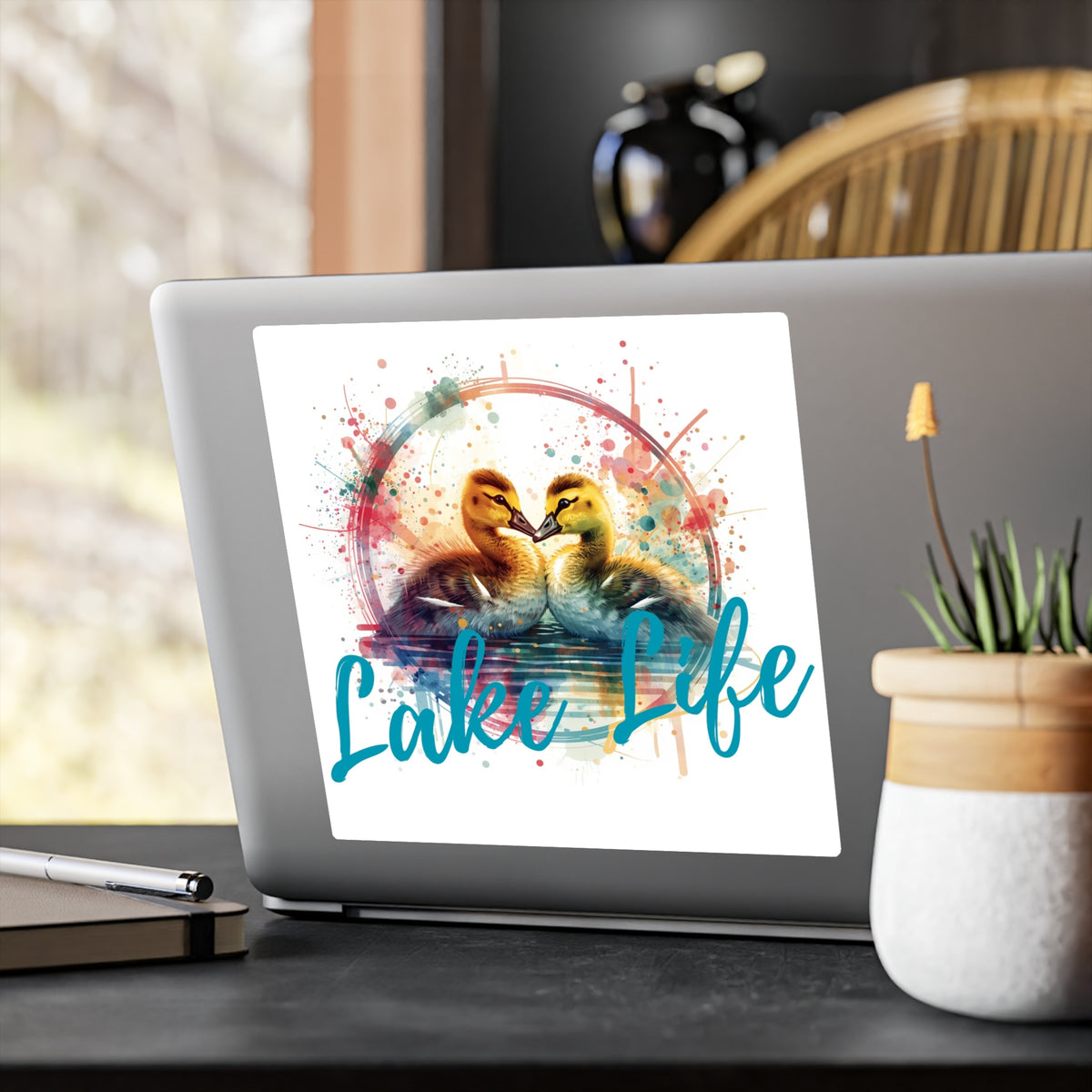Lake Life Baby Gosling Vinyl Sticker — Colorful Watercolor Baby Gosling Pair Kiss-Cut Sticker
