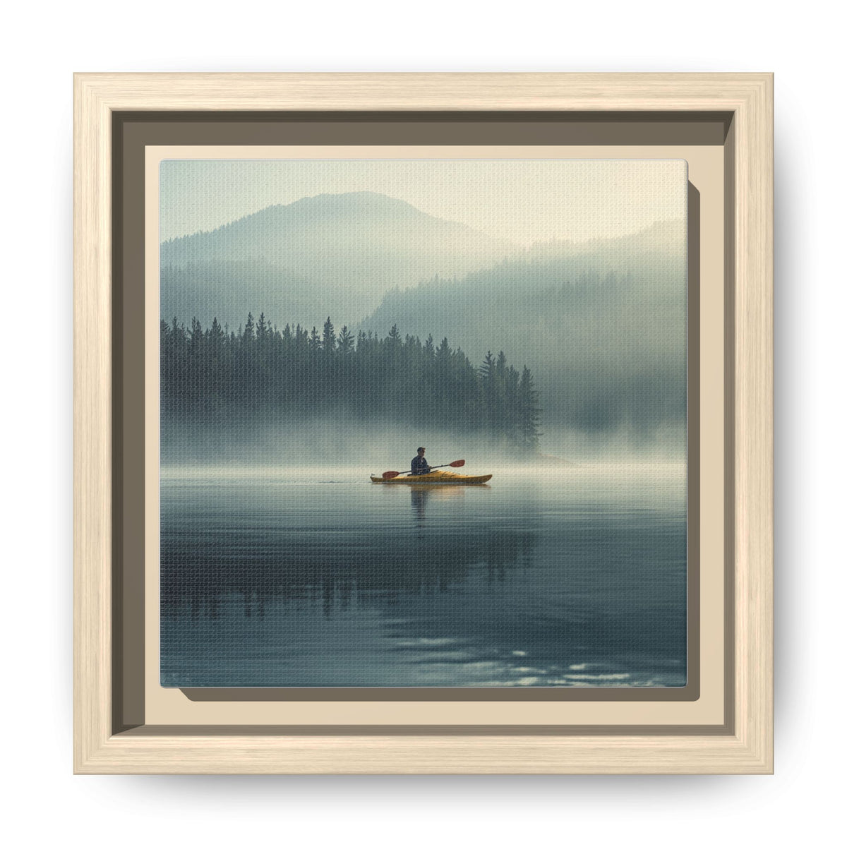 Lake Life Framed Matte Canvas: Misty Lake Kayaker Wall Art