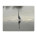 Lake Life Blue Heron Reflection Matte Stretched Canvas – Serene Wall Art