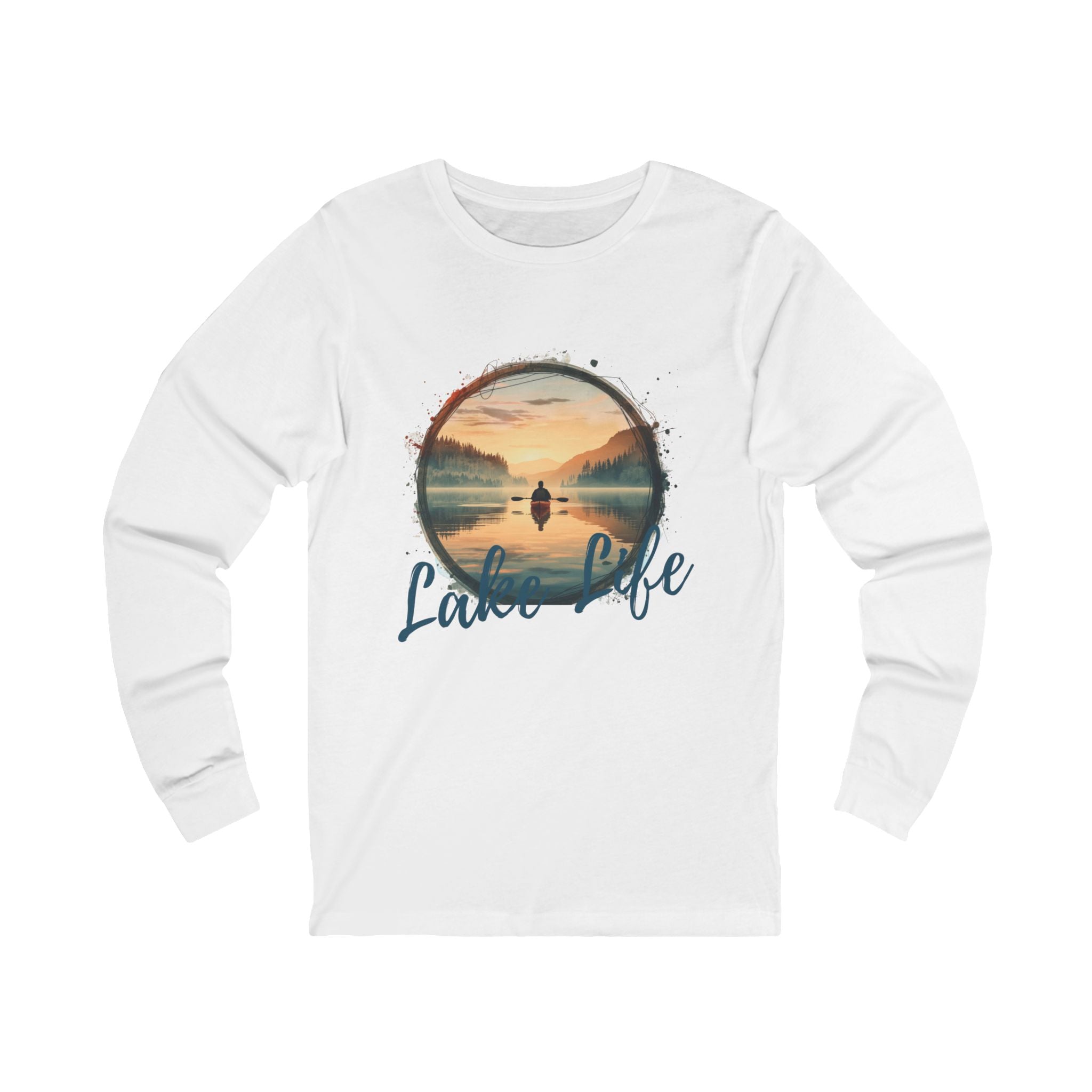 Lake Life Long Sleeve Tee — Scenic Sunset Kayak Graphic