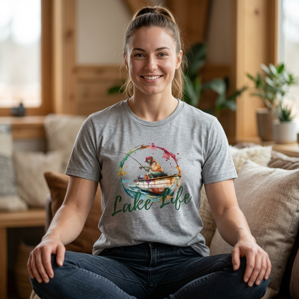 Lake Life Fishing T-Shirt — Watercolor Fishing Champion Graphic Tee
