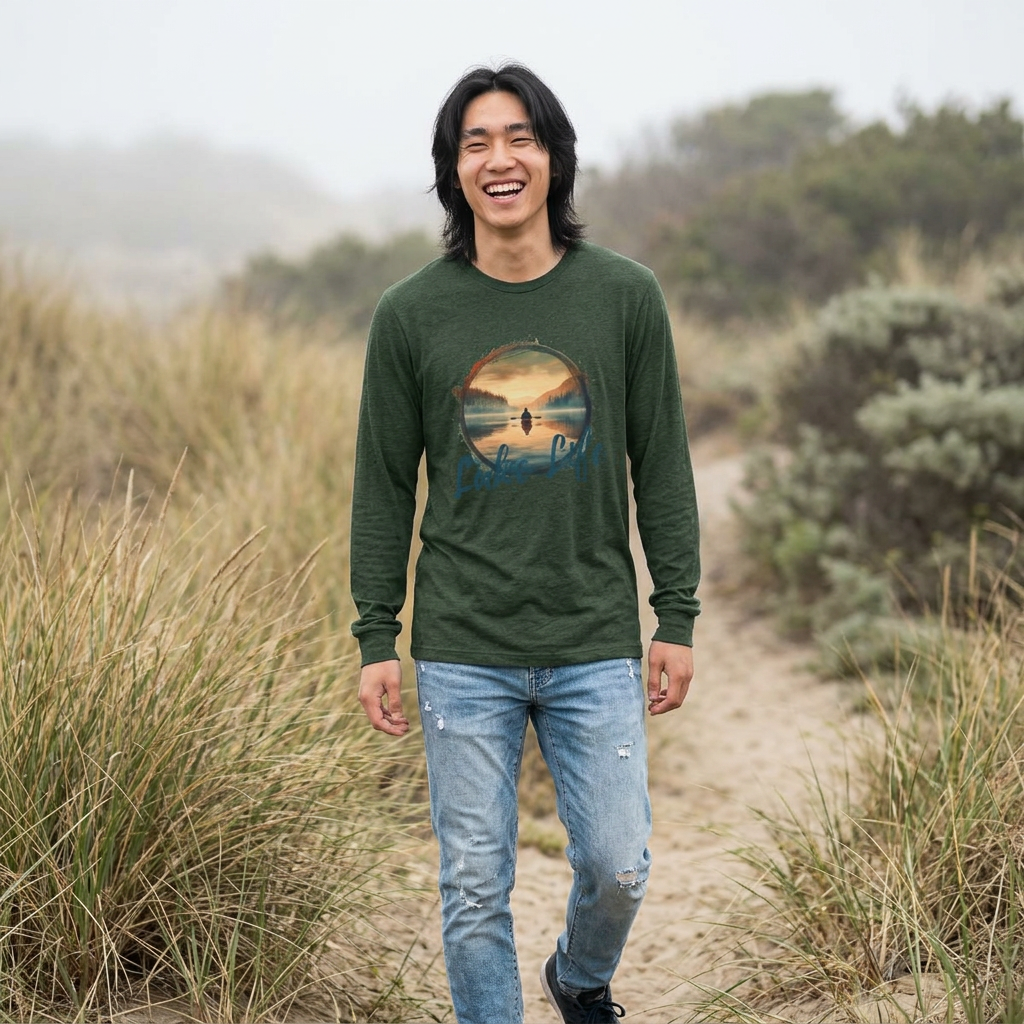 Lake Life Long Sleeve Tee — Scenic Sunset Kayak Graphic