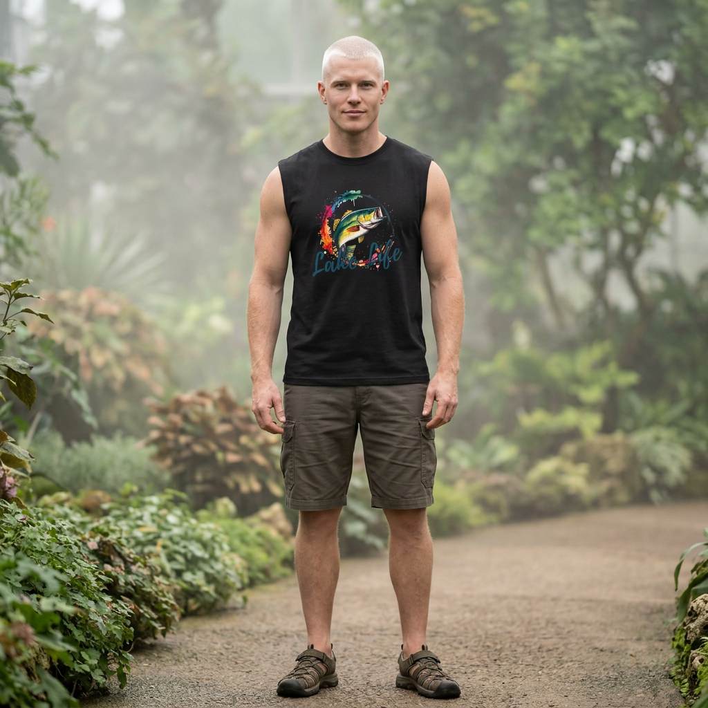 Lake Life Fishing Muscle Tank — Watercolor Bass Graphic