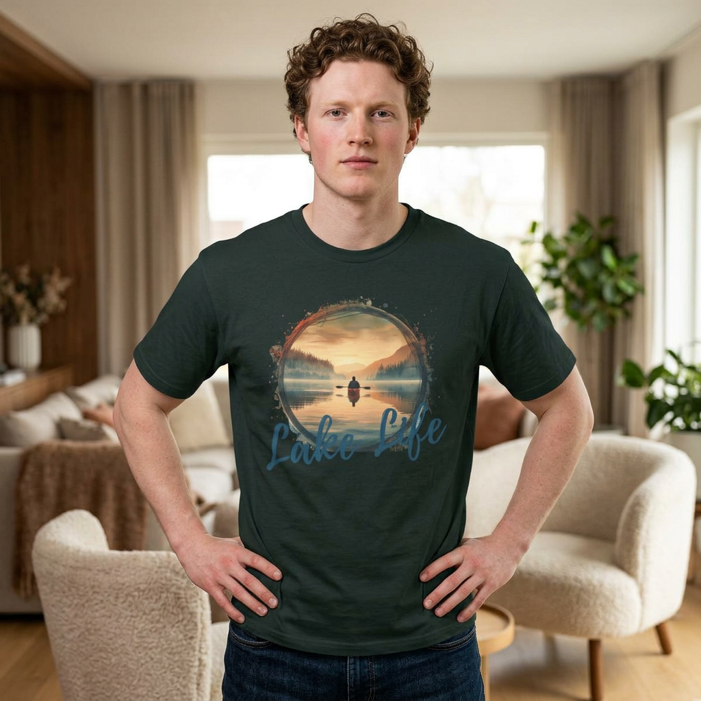 Lake Life Graphic Tee — Men's Oversized Sunset Kayak T-Shirt