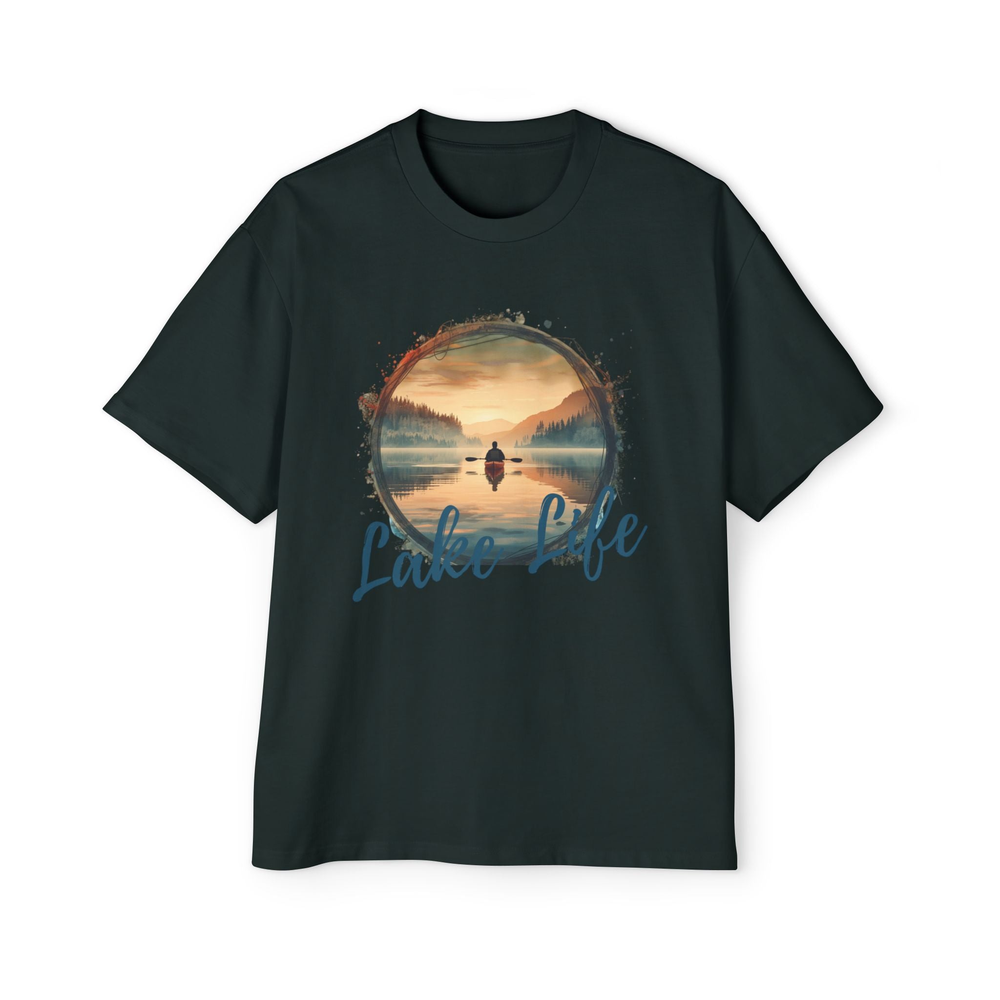 Lake Life Graphic Tee — Men's Oversized Sunset Kayak T-Shirt