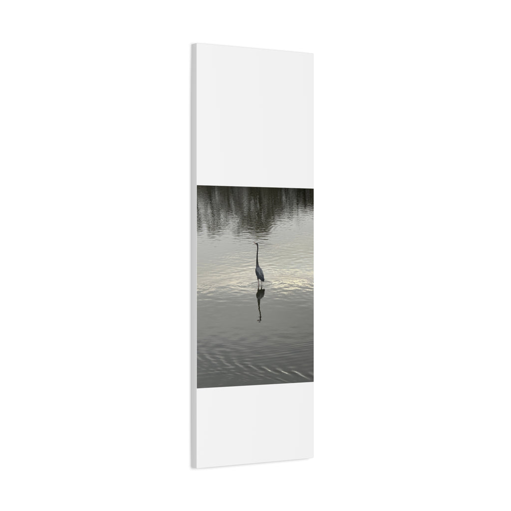 Lake Life Blue Heron Reflection Matte Stretched Canvas – Serene Wall Art