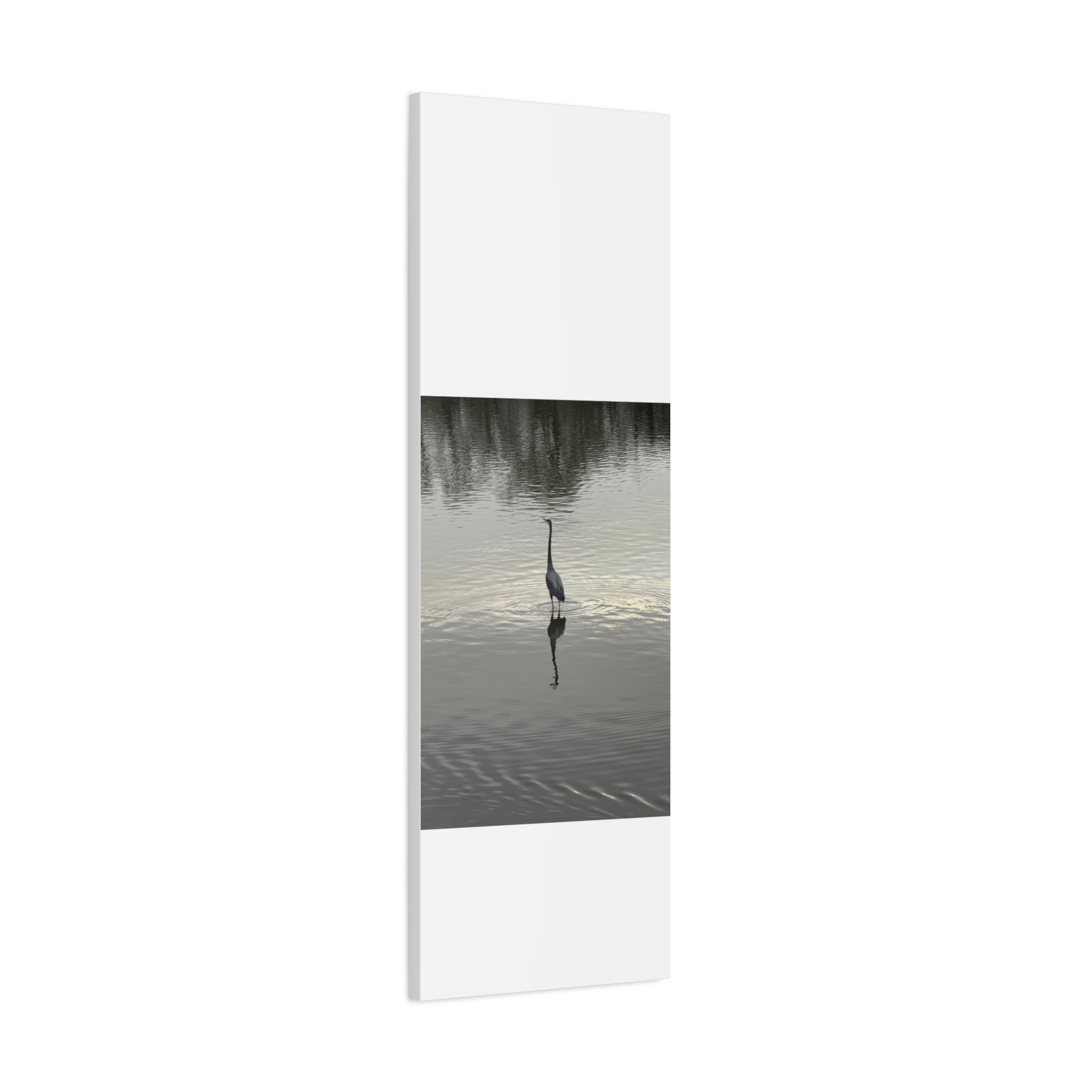Lake Life Blue Heron Reflection Matte Stretched Canvas – Serene Wall Art