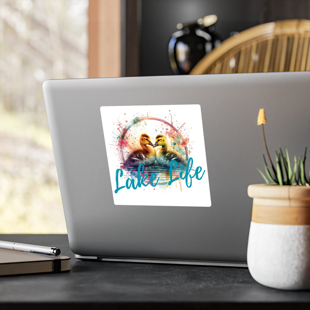Lake Life Baby Gosling Vinyl Sticker — Colorful Watercolor Baby Gosling Pair Kiss-Cut Sticker