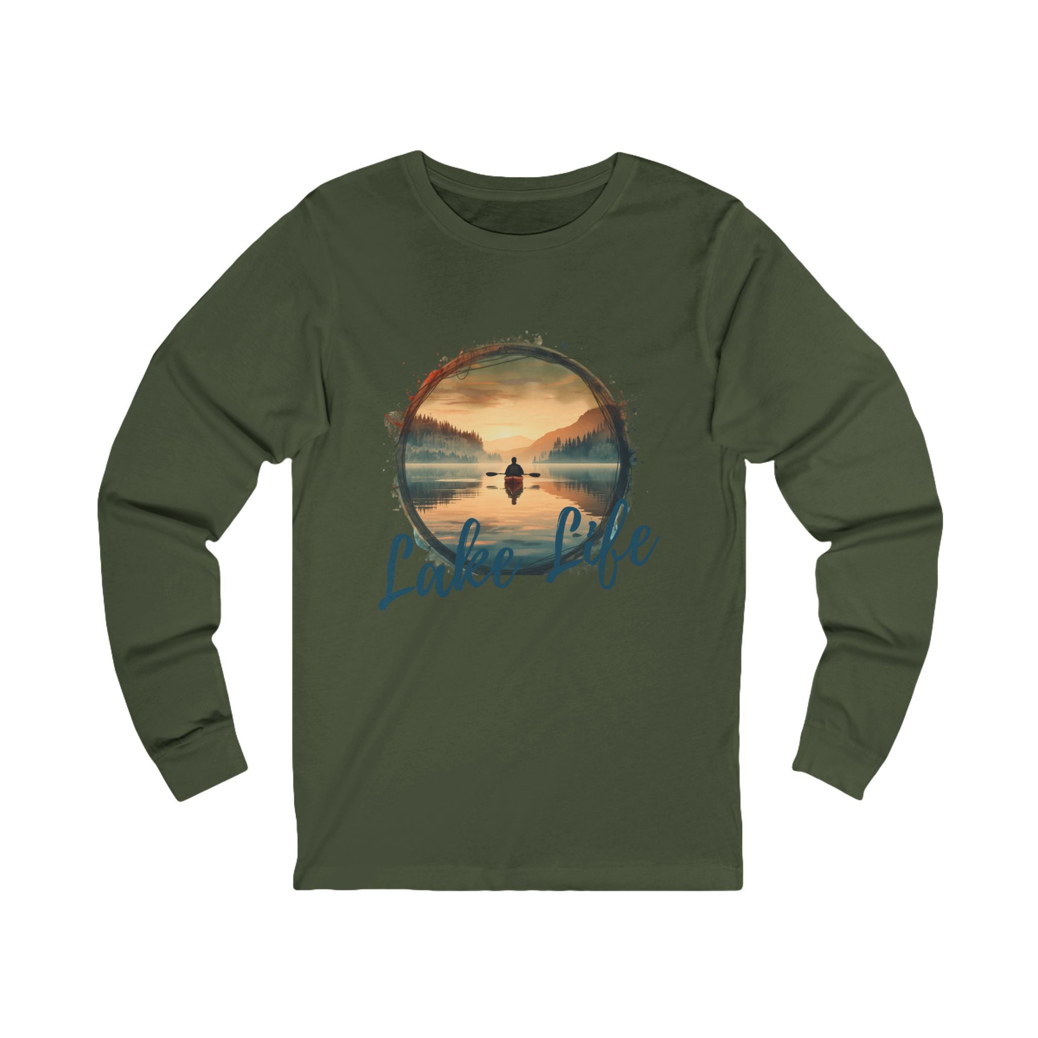 Lake Life Long Sleeve Tee — Scenic Sunset Kayak Graphic