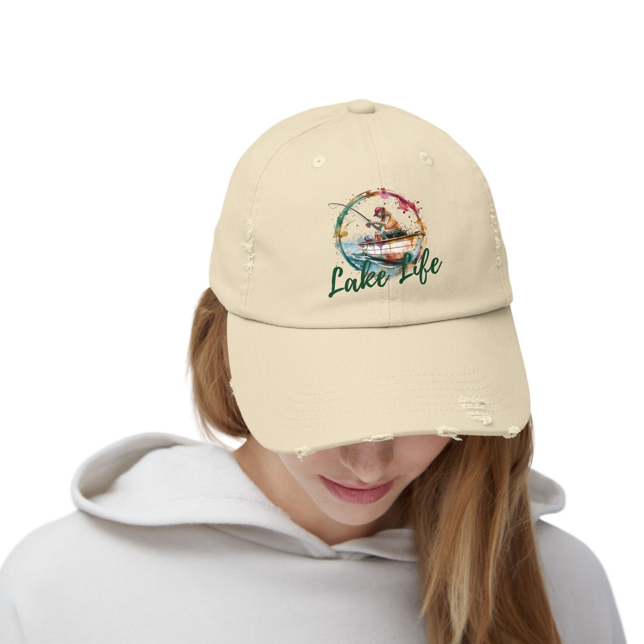 Lake Life Distressed Cap — Vintage Female Fishing Hat