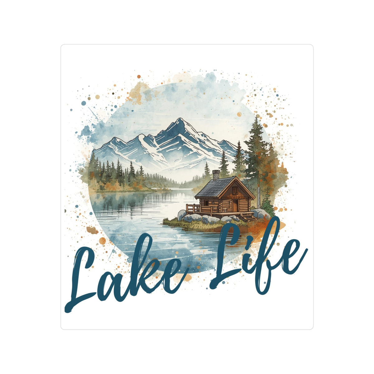 Lake Life Vinyl Sticker — Scenic Cabin on Lake Kiss-Cut Sticker