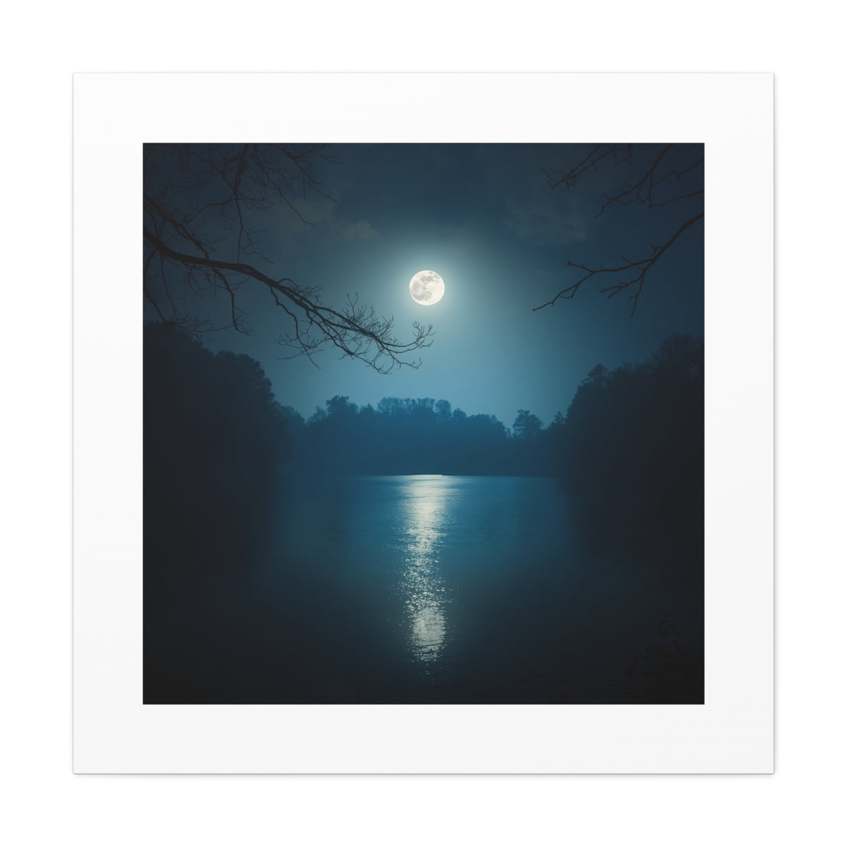 Moonlit Lake Canvas Wall Art — Serene Night Landscape Print