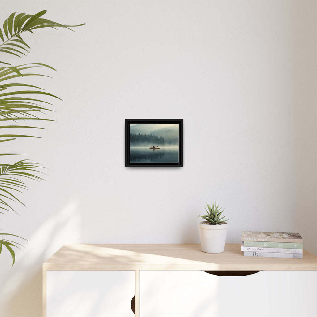 Lake Life Framed Matte Canvas: Misty Lake Kayaker Wall Art