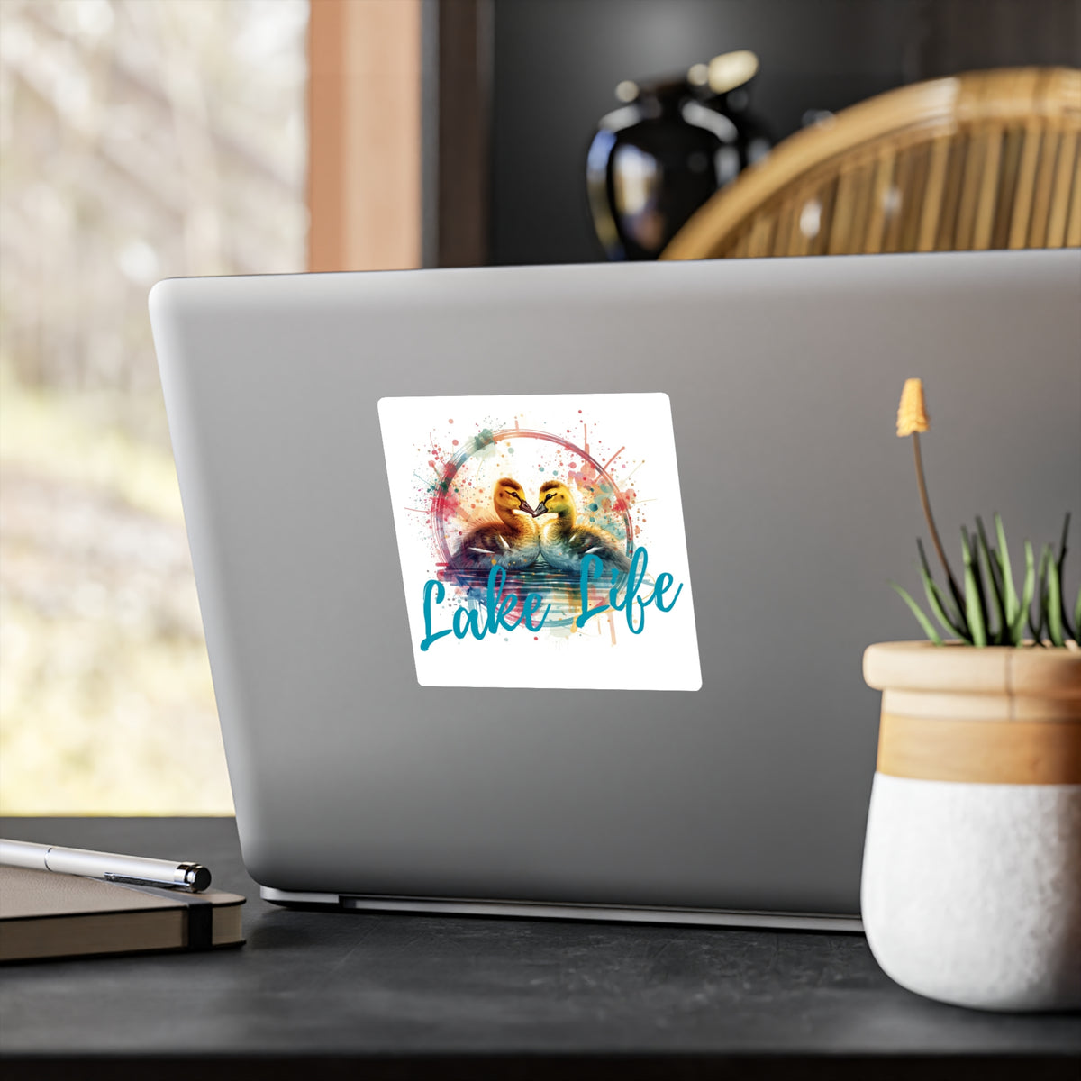 Lake Life Baby Gosling Vinyl Sticker — Colorful Watercolor Baby Gosling Pair Kiss-Cut Sticker