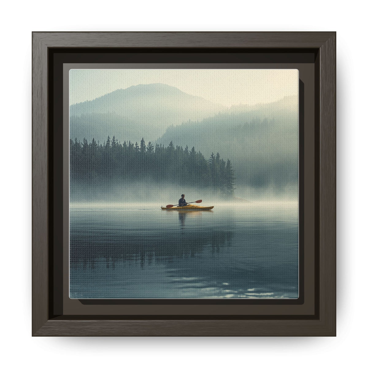 Lake Life Framed Matte Canvas: Misty Lake Kayaker Wall Art