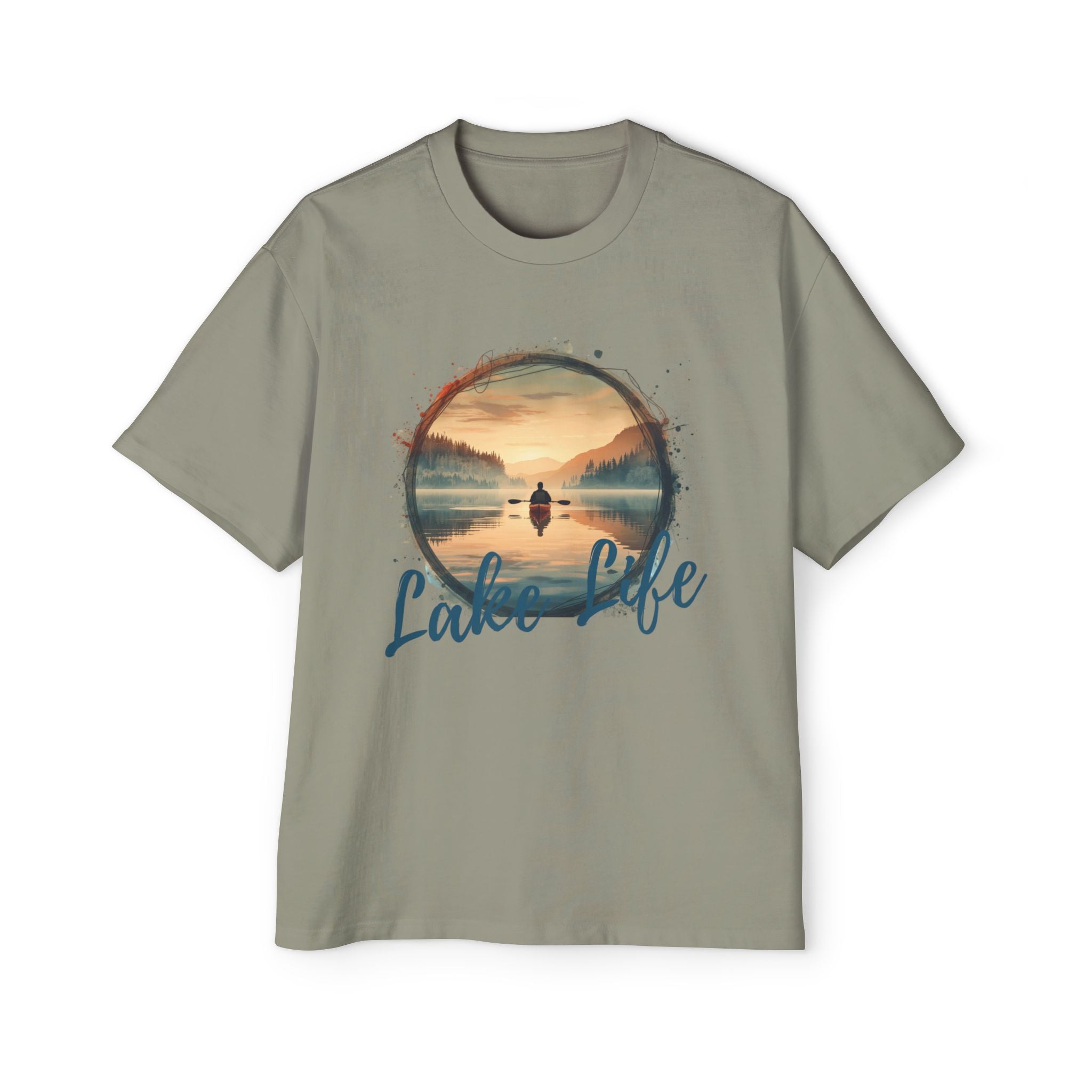 Lake Life Graphic Tee — Men's Oversized Sunset Kayak T-Shirt