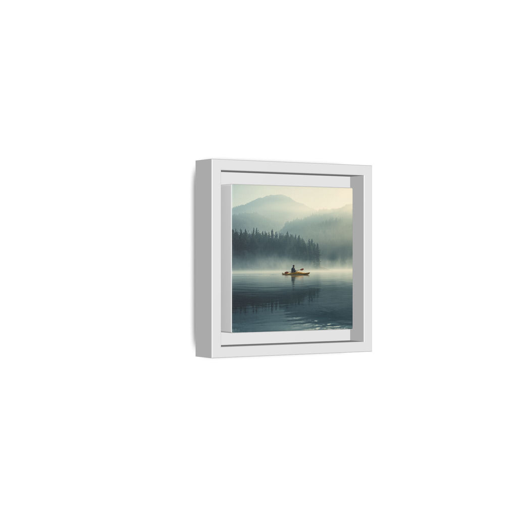 Lake Life Framed Matte Canvas: Misty Lake Kayaker Wall Art