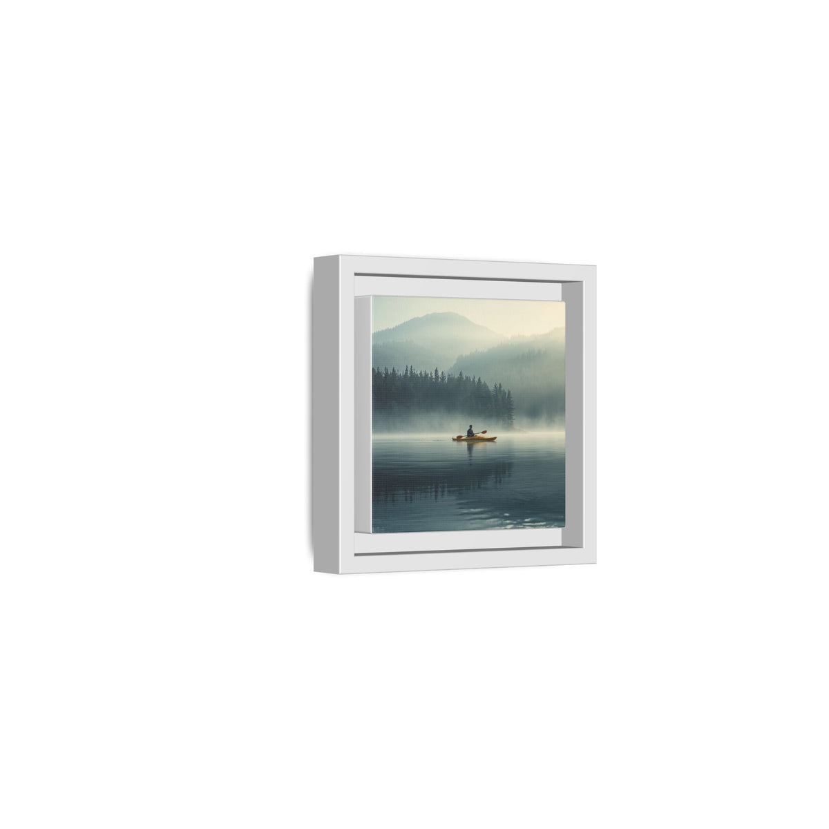Lake Life Framed Matte Canvas: Misty Lake Kayaker Wall Art