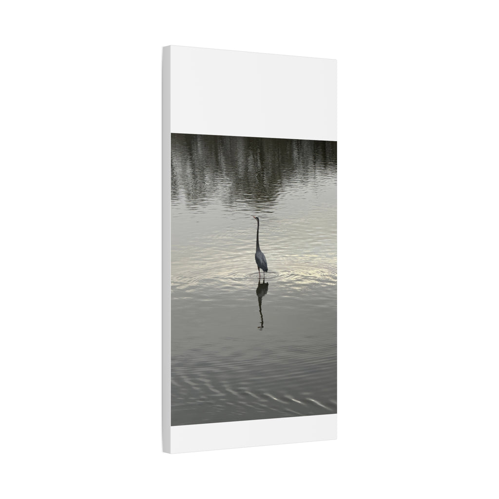 Lake Life Blue Heron Reflection Matte Stretched Canvas – Serene Wall Art
