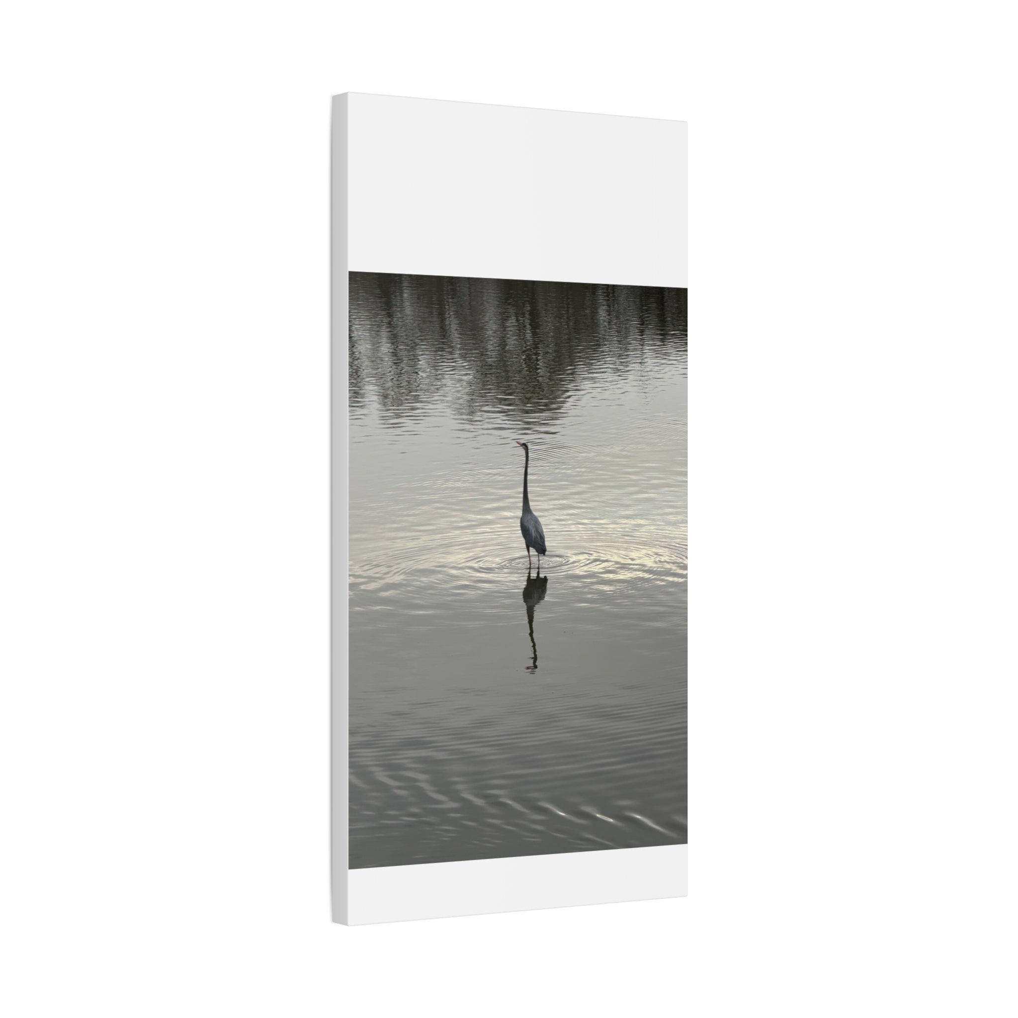 Lake Life Blue Heron Reflection Matte Stretched Canvas – Serene Wall Art