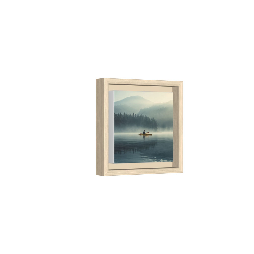 Lake Life Framed Matte Canvas: Misty Lake Kayaker Wall Art