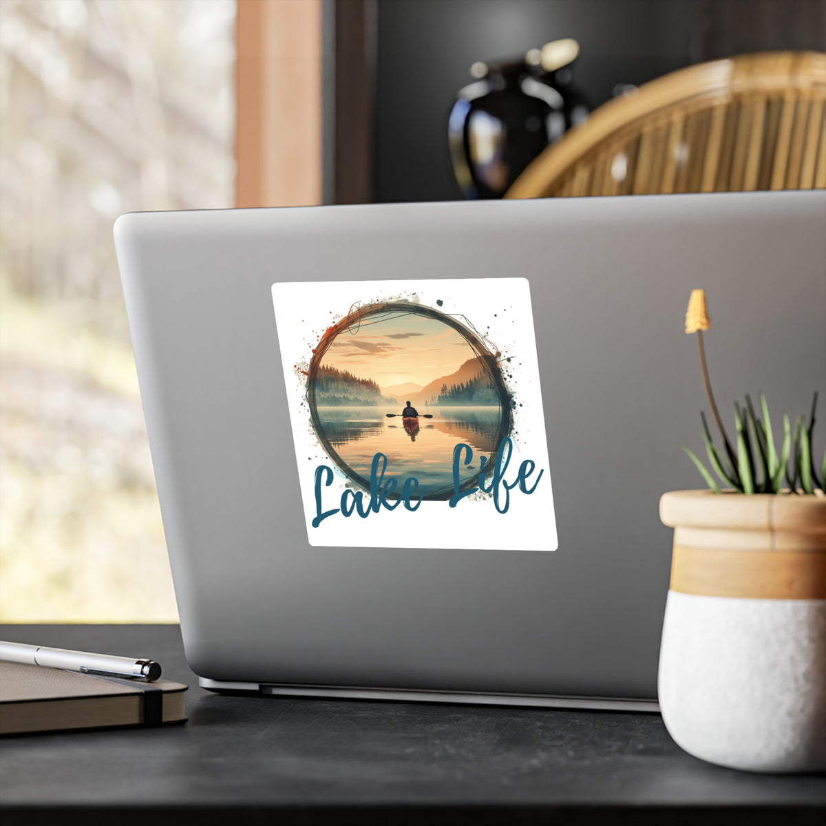 Lake Life Vinyl Sticker – Scenic Kayak Sunset Kiss-Cut Sticker