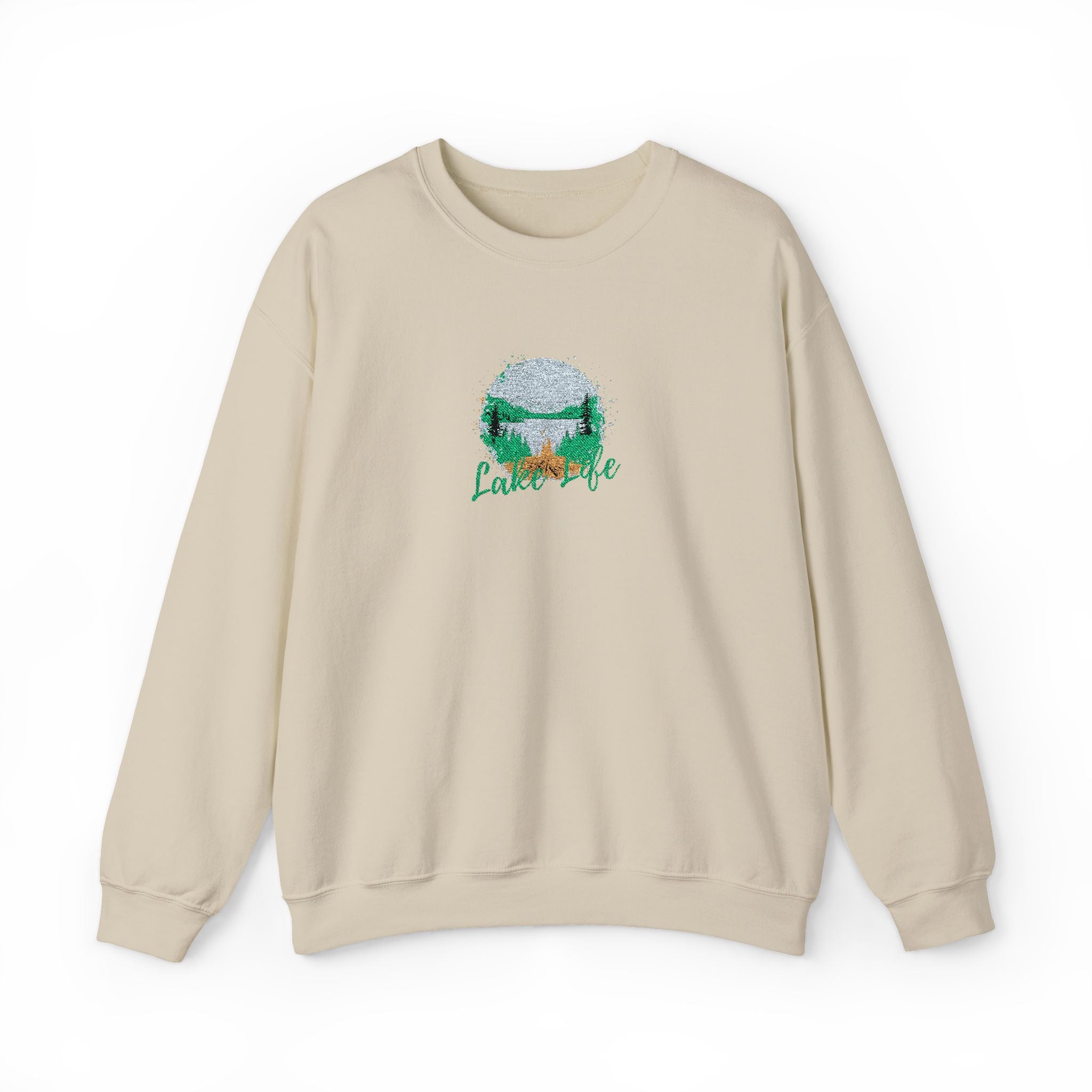 Lake Life Embroidered Camping Circular Design Crewneck Sweatshirt