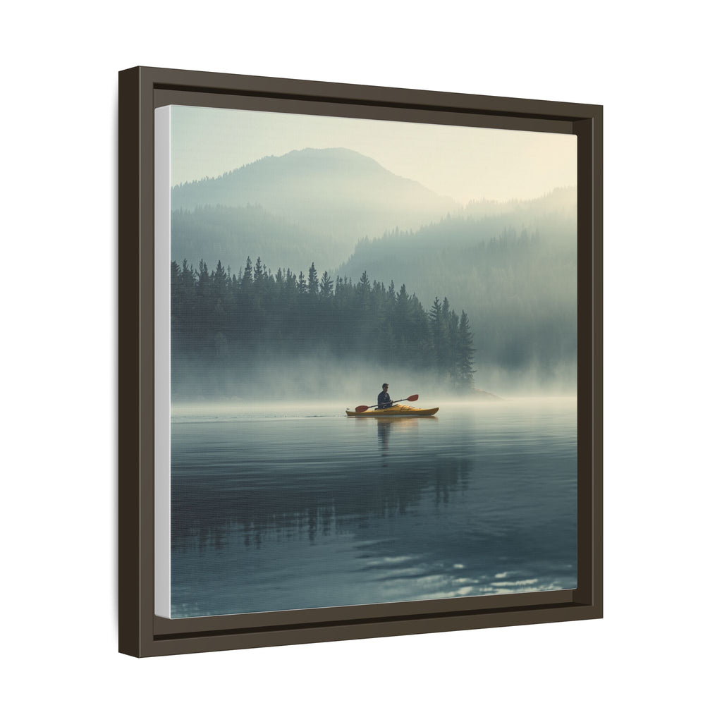 Lake Life Framed Matte Canvas: Misty Lake Kayaker Wall Art