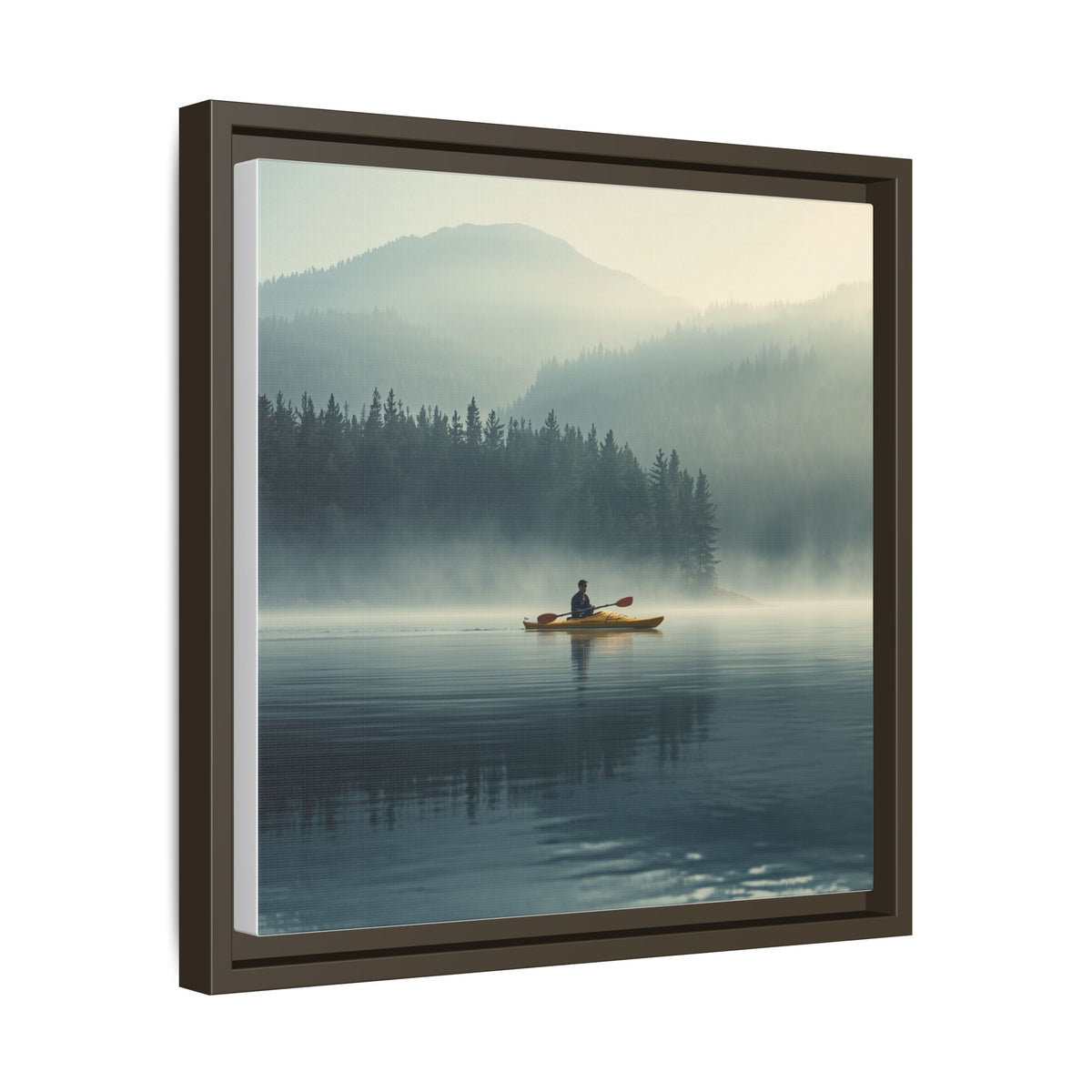 Lake Life Framed Matte Canvas: Misty Lake Kayaker Wall Art