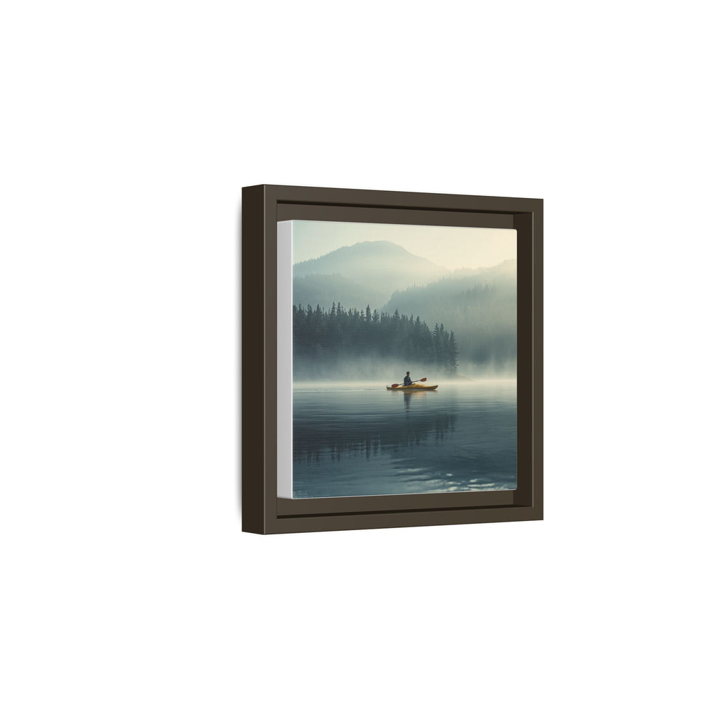 Lake Life Framed Matte Canvas: Misty Lake Kayaker Wall Art