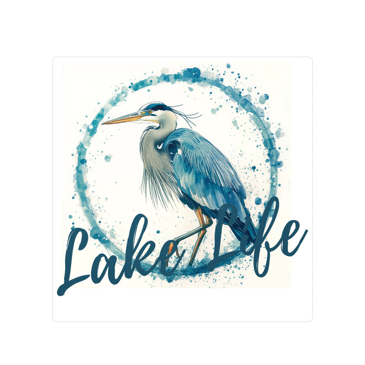Lake Life Blue Heron Vinyl Sticker — Kiss-Cut Waterproof Decal for Laptops & Water Bottles