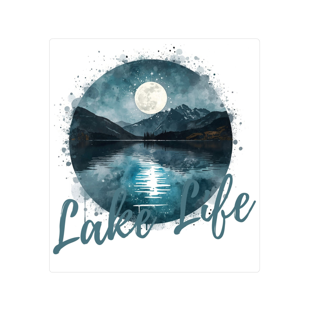 Lake Life Vinyl Sticker — Moonlit Mountain Lake Kiss-Cut Decal