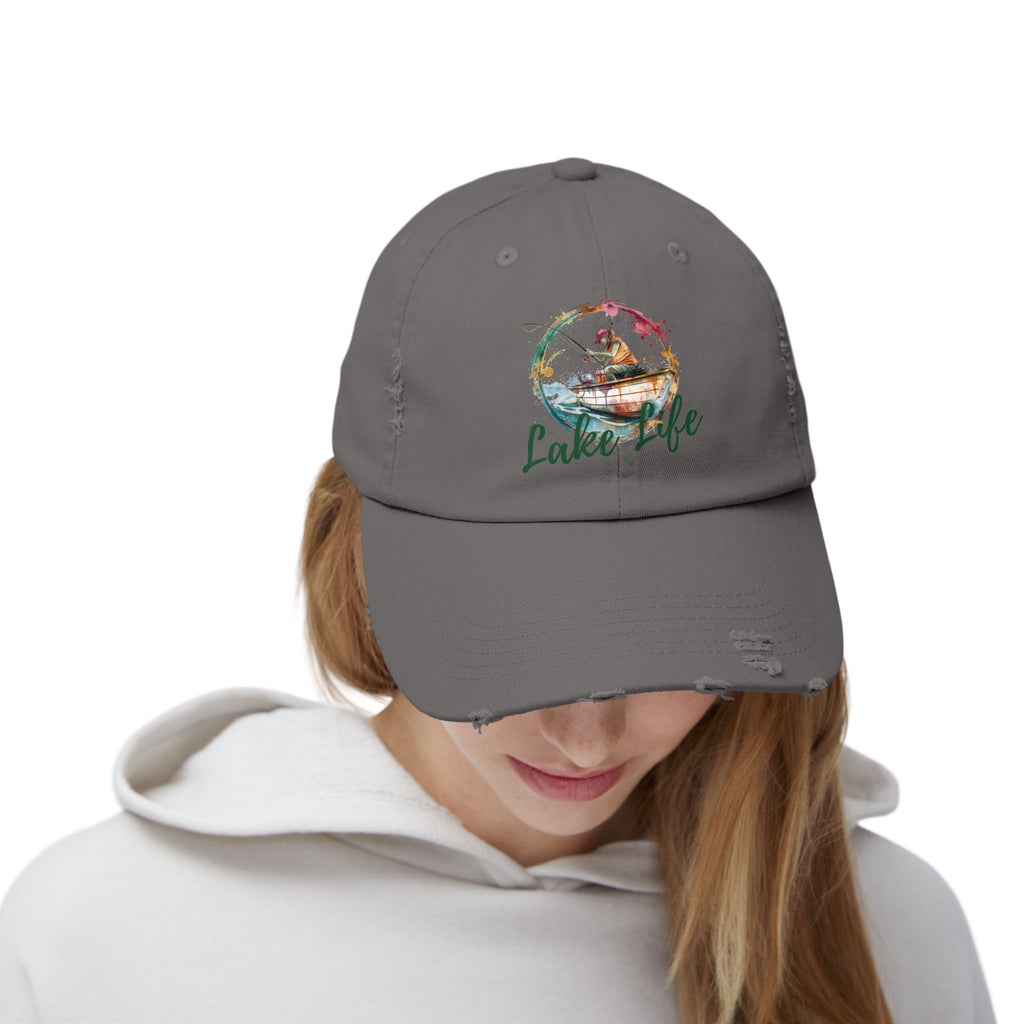 Lake Life Distressed Cap — Vintage Female Fishing Hat