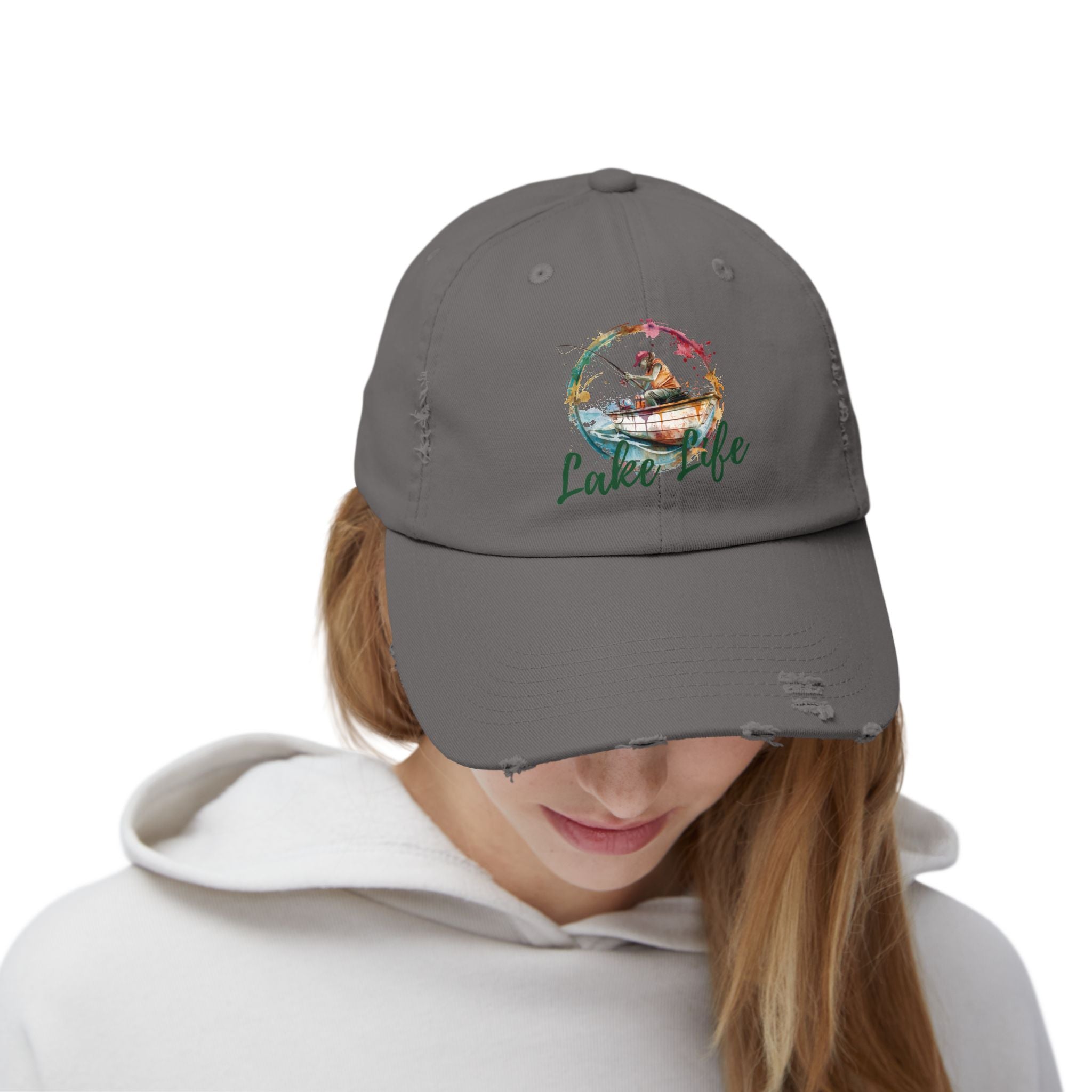 Lake Life Distressed Cap — Vintage Female Fishing Hat