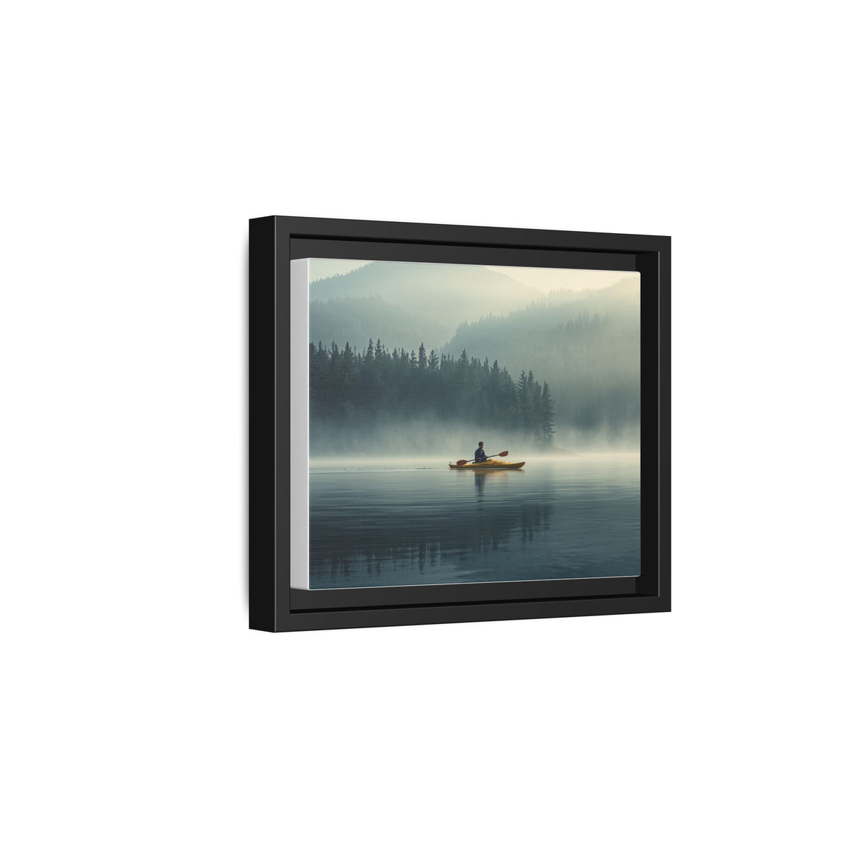 Lake Life Framed Matte Canvas: Misty Lake Kayaker Wall Art