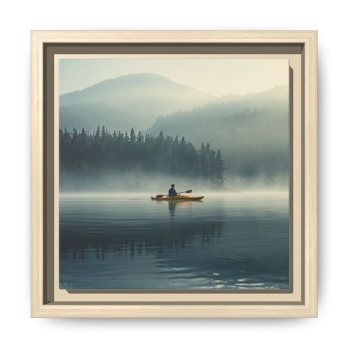 Lake Life Framed Matte Canvas: Misty Lake Kayaker Wall Art