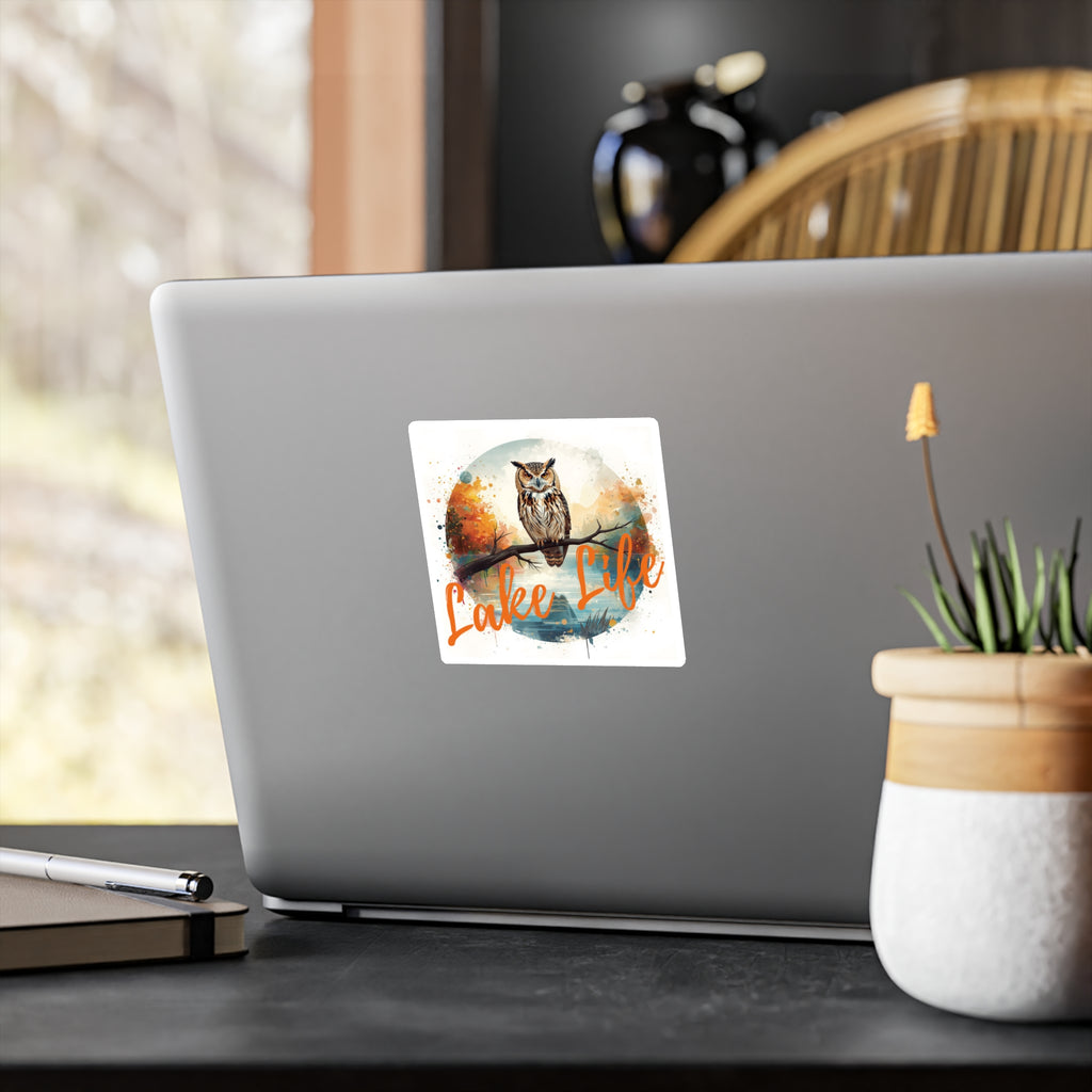 Lake Life Owl Vinyl Sticker — Waterproof Kiss-Cut Sticker for Laptops, Water Bottles & Gear