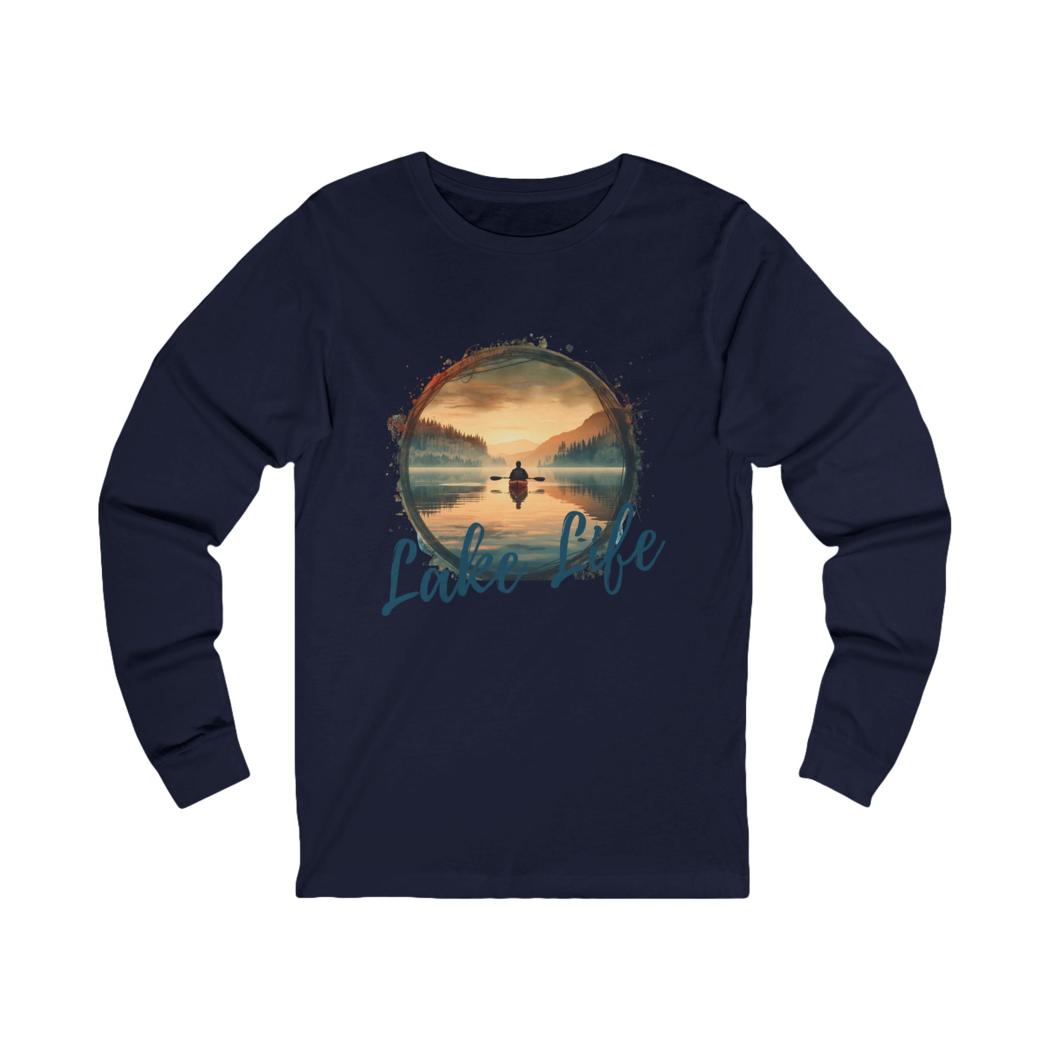 Lake Life Long Sleeve Tee — Scenic Sunset Kayak Graphic