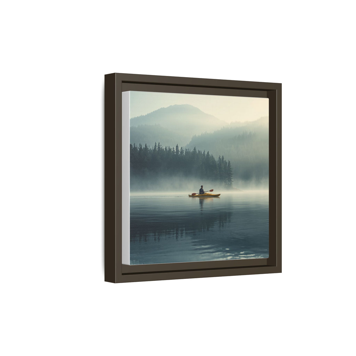 Lake Life Framed Matte Canvas: Misty Lake Kayaker Wall Art