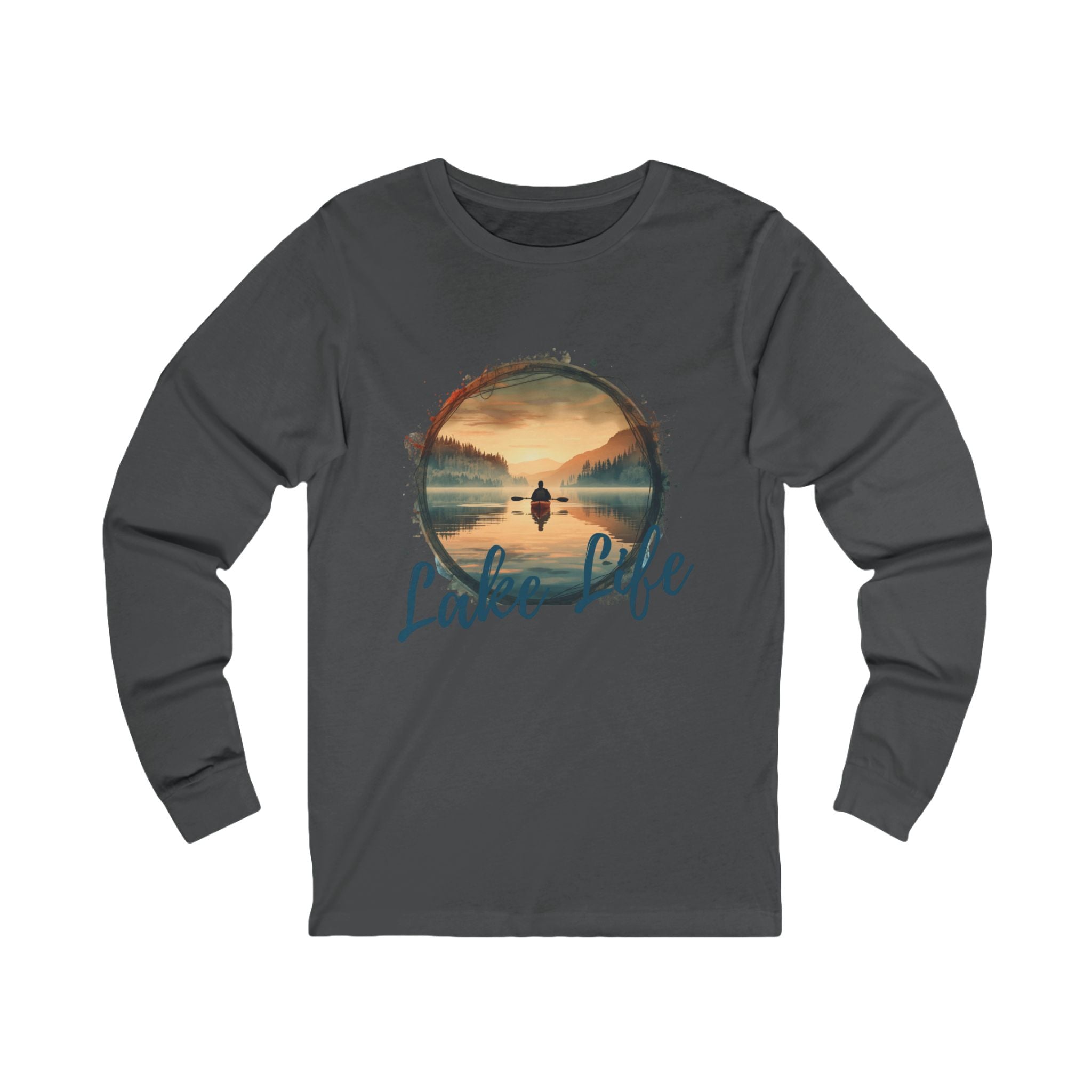 Lake Life Long Sleeve Tee — Scenic Sunset Kayak Graphic