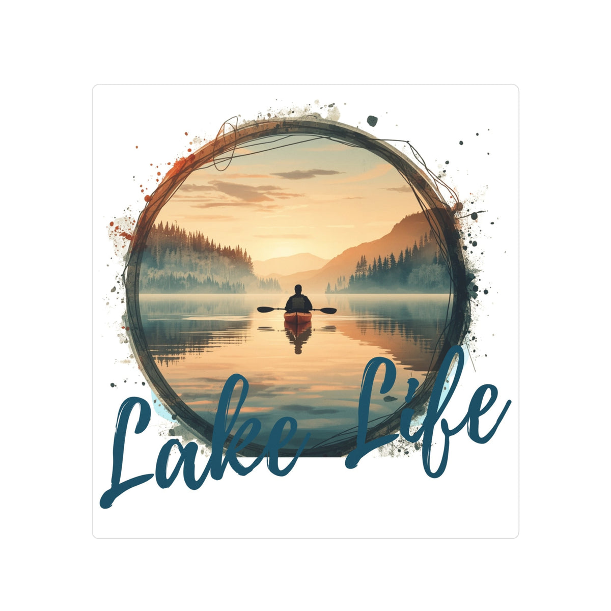Lake Life Vinyl Sticker – Scenic Kayak Sunset Kiss-Cut Sticker