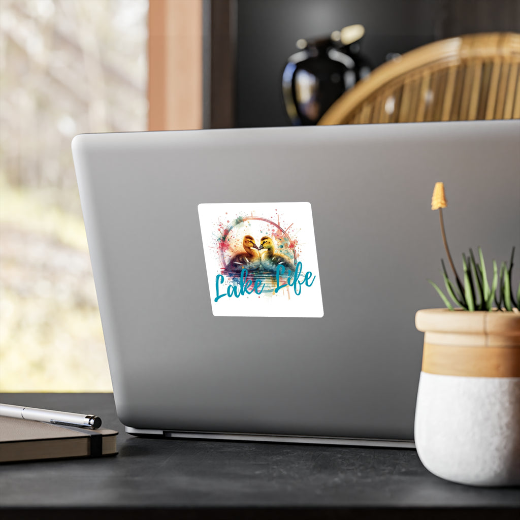 Lake Life Baby Gosling Vinyl Sticker — Colorful Watercolor Baby Gosling Pair Kiss-Cut Sticker