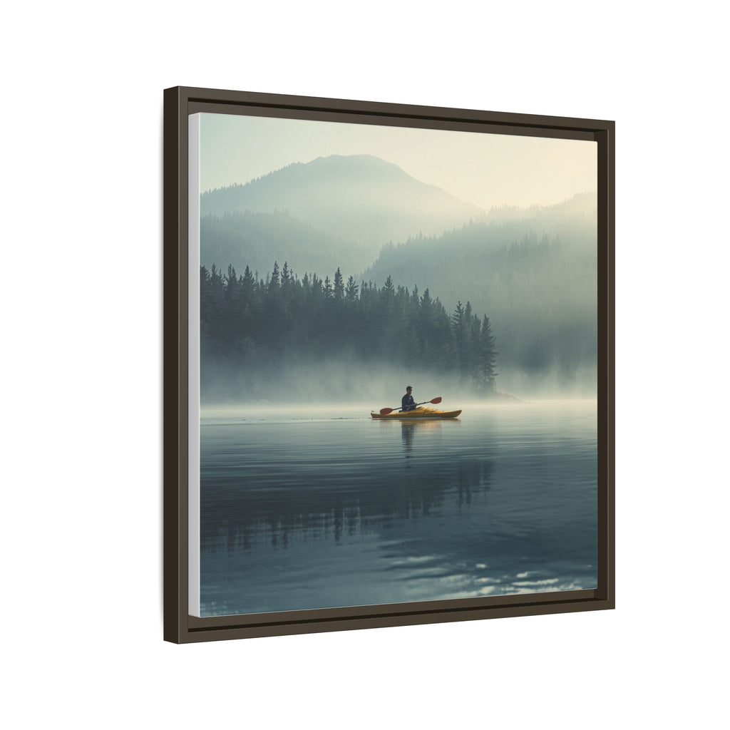 Lake Life Framed Matte Canvas: Misty Lake Kayaker Wall Art
