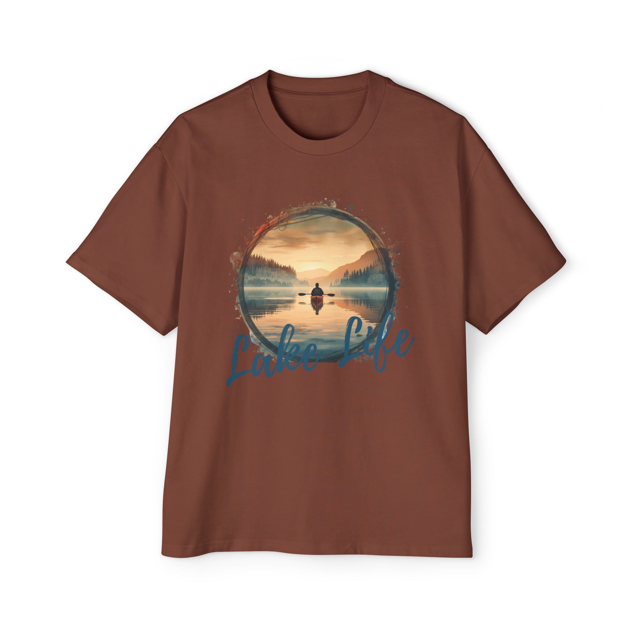 Lake Life Graphic Tee — Men's Oversized Sunset Kayak T-Shirt